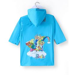 Babyhug Full Sleeve Calf Length Hooded Raincoat Barbie Print - Blue