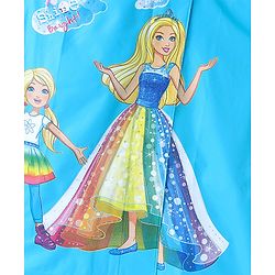 Babyhug Full Sleeve Calf Length Hooded Raincoat Barbie Print - Blue