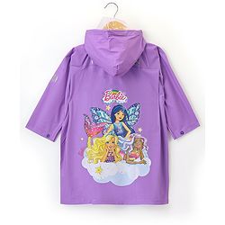 Babyhug Full Sleeves Hooded Barbie Graphics Raincoat - Purple