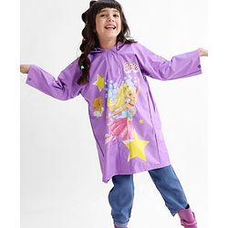 Babyhug Full Sleeves Hooded Barbie Graphics Raincoat - Purple