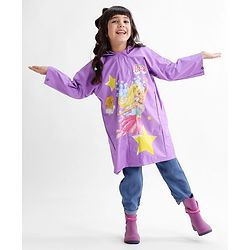 Babyhug Full Sleeves Hooded Barbie Graphics Raincoat - Purple