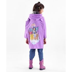 Babyhug Full Sleeves Hooded Barbie Graphics Raincoat - Purple