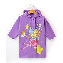 Babyhug Full Sleeves Hooded Barbie Graphics Raincoat - Purple