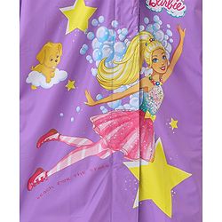 Babyhug Full Sleeves Hooded Barbie Graphics Raincoat - Purple