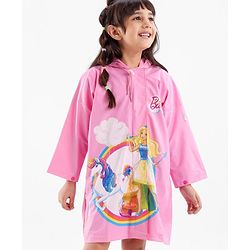 Babyhug Full Sleeves Hooded Barbie Graphics Raincoat - Pink
