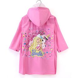 Babyhug Full Sleeves Hooded Barbie Graphics Raincoat - Pink