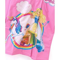 Babyhug Full Sleeves Hooded Barbie Graphics Raincoat - Pink