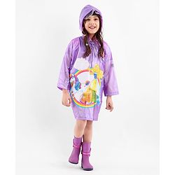 Babyhug Full Sleeves Hooded Raincoat Barbie Print - Lavender