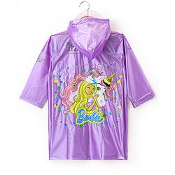 Babyhug Full Sleeves Hooded Raincoat Barbie Print - Lavender