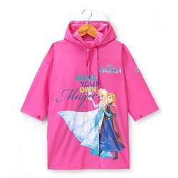 Babyhug Full Sleeve Calf Length Kids Raincoat Elsa Print - Pink