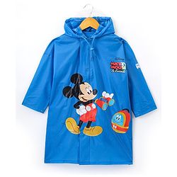 Babyhug Full Sleeves Hooded Raincoat Mickey Mouse Print - Blue