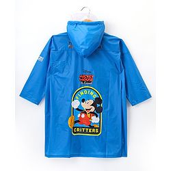 Babyhug Full Sleeves Hooded Raincoat Mickey Mouse Print - Blue