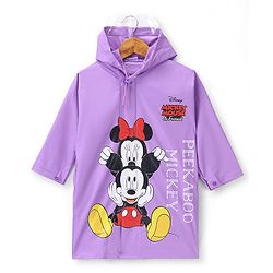 Babyhug Full Sleeve Calf Length Hooded Raincoat Mickey & Friends Print - Dark Purple