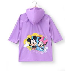 Babyhug Full Sleeve Calf Length Hooded Raincoat Mickey & Friends Print - Dark Purple