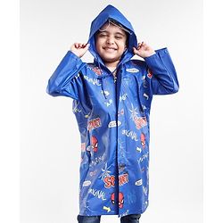 Babyhug Full Sleeves Hooded Raincoat Spider Man Print - Blue