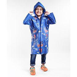 Babyhug Full Sleeves Hooded Raincoat Spider Man Print - Blue