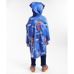 Babyhug Full Sleeves Hooded Raincoat Spider Man Print - Blue