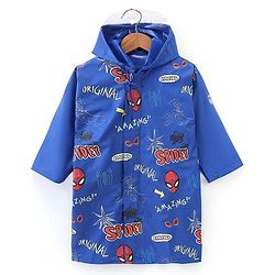 Babyhug Full Sleeves Hooded Raincoat Spider Man Print - Blue