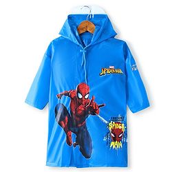 Babyhug Full Sleeve Calf Length Raincoat Spider Man Print - Blue