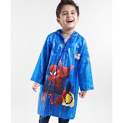 Babyhug Full Sleeves Hooded Raincoat Spiderman Print - Blue
