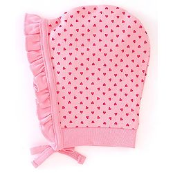 Babyhug 100% Cotton Knit Tie-Knot Caps Floral Print Pack of 2 - Pink & Yellow
