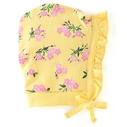 Babyhug 100% Cotton Knit Tie-Knot Caps Floral Print Pack of 2 - Pink & Yellow