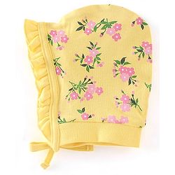 Babyhug 100% Cotton Knit Tie-Knot Caps Floral Print Pack of 2 - Pink & Yellow