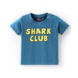 Babyhug 100% Cotton Half Sleeves T-Shirt Shark Club Print - Teal Blue
