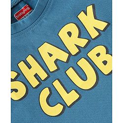 Babyhug 100% Cotton Half Sleeves T-Shirt Shark Club Print - Teal Blue