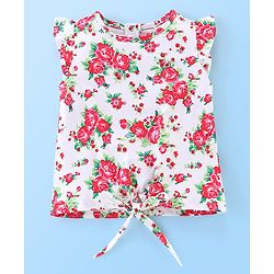 Babyhug 100% Cotton Frill Sleeves Top & Skirt Set Floral Print - White & Red
