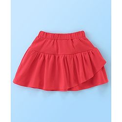 Babyhug 100% Cotton Frill Sleeves Top & Skirt Set Floral Print - White & Red