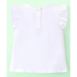Babyhug 100% Cotton Knit Frill Sleeves Top & Shorts Set with Bow Applique & Argyle Embroidery - White & Light Blue