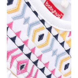 Babyhug 100% Cotton Knit Frill Sleeves Top & Shorts Set with Bow Applique & Argyle Embroidery - White & Light Blue