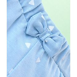 Babyhug 100% Cotton Knit Frill Sleeves Top & Shorts Set with Bow Applique & Argyle Embroidery - White & Light Blue