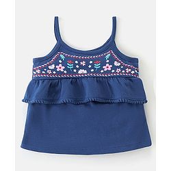 Babyhug 100% Cotton Knit Sleeveless Top & Short Floral Print - Navy Blue & Pink