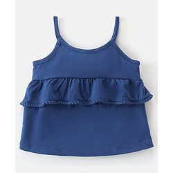 Babyhug 100% Cotton Knit Sleeveless Top & Short Floral Print - Navy Blue & Pink