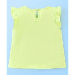 Babyhug 100% Cotton Frill Sleeves Top & Striped Shorts Set Candy Print - Lime Green