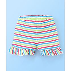 Babyhug 100% Cotton Frill Sleeves Top & Striped Shorts Set Candy Print - Lime Green