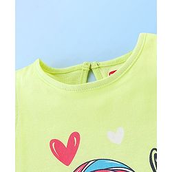 Babyhug 100% Cotton Frill Sleeves Top & Striped Shorts Set Candy Print - Lime Green