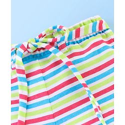 Babyhug 100% Cotton Frill Sleeves Top & Striped Shorts Set Candy Print - Lime Green