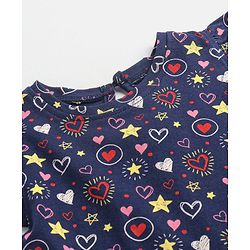 Babyhug Cotton Flutter Sleeves Nighty Heart Print - Navy Blue