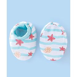 Babyhug 100% Cotton Cap Mittens And Booties Star & Shell Print  Blue - Diameter 9 Cm