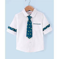 Babyhug 100% Cotton Full Sleeves Solid Shirt with Tie - White