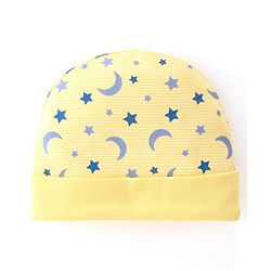 Babyhug 100% Cotton Cap Mittens & Booties Moon & Stars Print Yellow- Diameter 9.5 cm