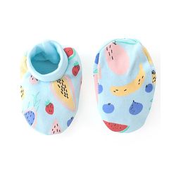 Babyhug 100% Cotton Cap Mittens & Booties Watermelon & Pineapple Print- Blue