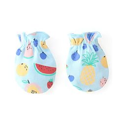 Babyhug 100% Cotton Cap Mittens & Booties Watermelon & Pineapple Print- Blue