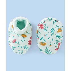 Babyhug 100% Cotton Cap Mittens And Booties Floral Print - Blue