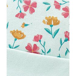 Babyhug 100% Cotton Cap Mittens And Booties Floral Print - Blue
