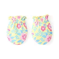 Babyhug 100% Cotton Cap Mittens & Booties Floral Print- Yellow