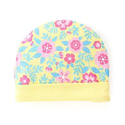 Babyhug 100% Cotton Cap Mittens & Booties Floral Print- Yellow